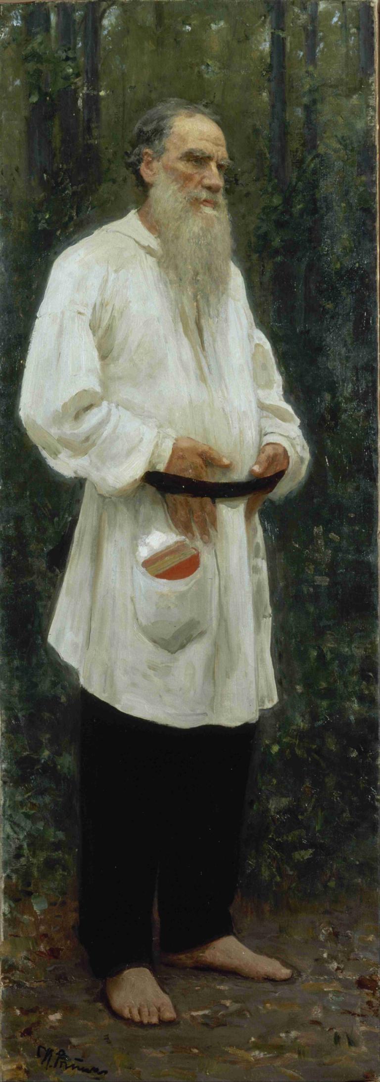 Leo Tolstoy Barefoot,Ilya Efimovich Repin,Oil Painting,Oil Painting, 1boy, barefoot, male focus, solo, old