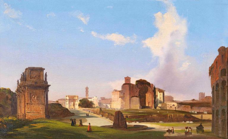 A View Of The Roman Forum With The Arch Of Constantine,Ippolito Caffi,Oil Painting,Oil Painting, outdoors