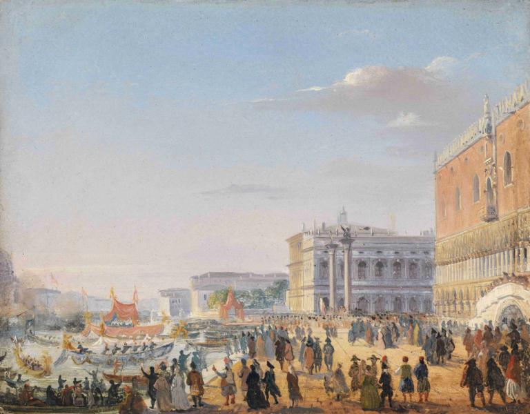 Ankunft Franz Joseph und Elisabeth in Venedig,Ippolito Caffi,Oil Painting,Oil Painting, outdoors, 6+boys