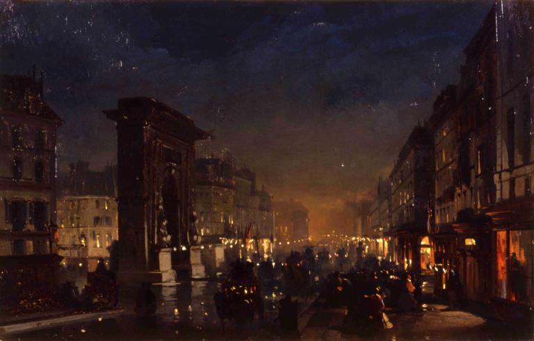 Boulevard et Porte Saint Denis, Olio su Cartoncino Intelato,Ippolito Caffi,Oil Painting,Oil Painting, scenery