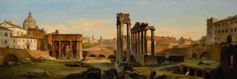 Rome, A View Of The Forum In Afternoon Light,Ippolito Caffi,Oil Painting,Oil Painting, scenery, outdoors, sky