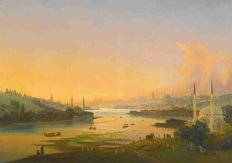 Sunrise Over The Golden Horn,Matahari terbit di atas Tanduk Emas,Ippolito Caffi,Lukisan cat minyak