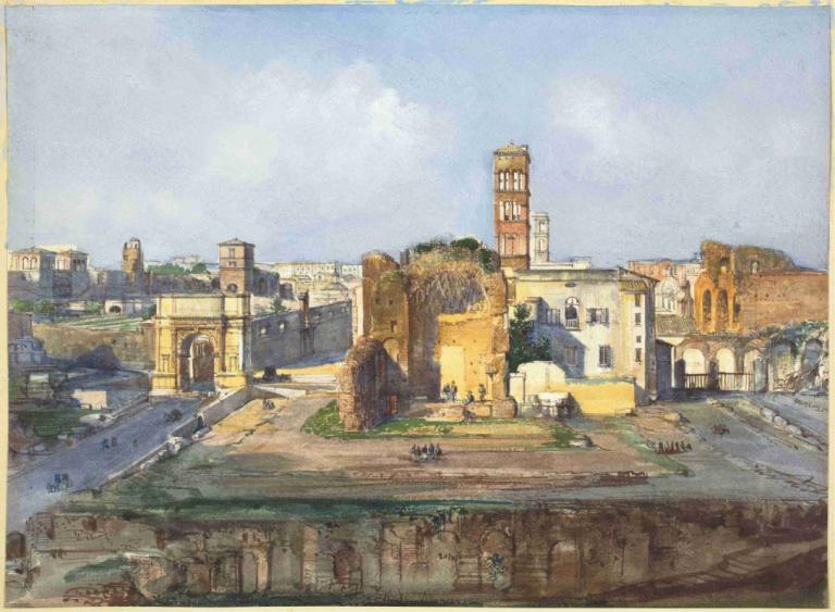 The Arch of Titus and the Temple of Venus and Rome near the Roman Forum,Ippolito Caffi,Oil Painting