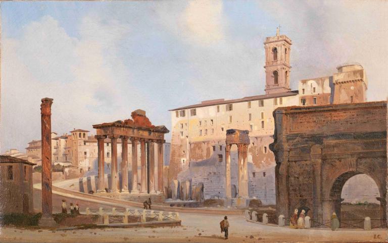 The Roman Forum,Forum Romawi,Ippolito Caffi,Lukisan cat minyak,Lukisan cat minyak, di luar rumah, pemandangan