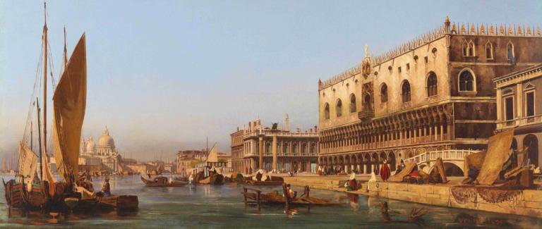 Venice, The Doge’s Palace And The Molo,Venedig, Dogepalatset och Molo,Ippolito Caffi,Oljemålning,Oljemålning