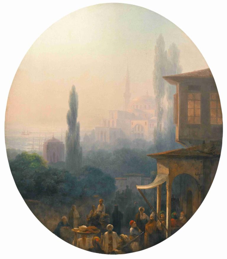 A Market Scene In Constantinople, With The Hagia Sophia Beyond,Ivan Konstantinovich Aivazovsky,Oil Painting