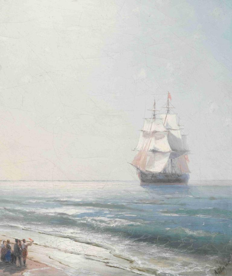 Crimea,Ivan Konstantinovich Aivazovsky,Oil Painting,Oil Painting, watercraft, ocean, outdoors, ship