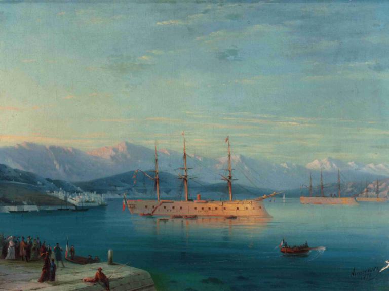 French Ships Departing the Black Sea,Ivan Konstantinovich Aivazovsky,Oil Painting,Oil Painting, watercraft