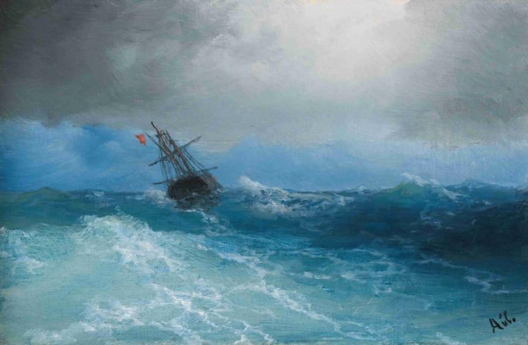 Gathering Storm,Ivan Konstantinovich Aivazovsky,Oil Painting,Oil Painting, no humans, waves, ocean