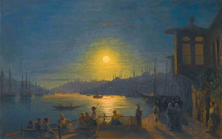 Moonrise Over The Golden Horn,Måneopgang over Det Gyldne Horn,Ivan Konstantinovich Aivazovsky,Oliemaleri