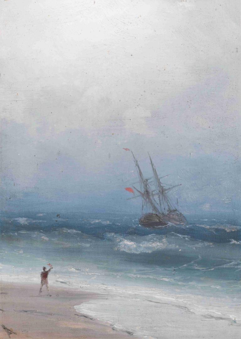 Stormy Coast,Ivan Konstantinovich Aivazovsky,Oil Painting,Oil Painting, outdoors, ocean, beach, scenery, 1boy