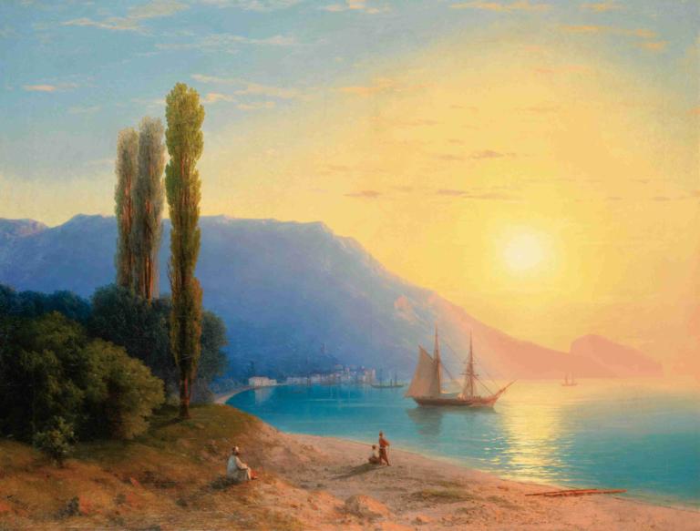 Sunset Over Yalta,Solnedgang over Jalta,Ivan Konstantinovich Aivazovsky,Oliemaleri,Oliemaleri, landskab