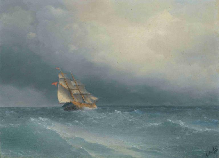 The Lifting Storm,掀起的风暴,Ivan Konstantinovich Aivazovsky,伊万-康斯坦丁诺维奇-艾瓦佐夫斯基,油画,油画, 海洋, 没有人类, 船只, 波浪, 船, 户外, 云