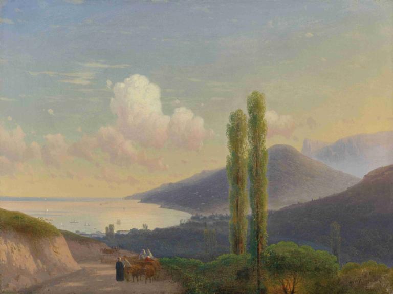 The Road To Gurzuf, Crimea,Con đường của Crimea.,Ivan Konstantinovich Aivazovsky,Ivan Constanovich Evazoski.