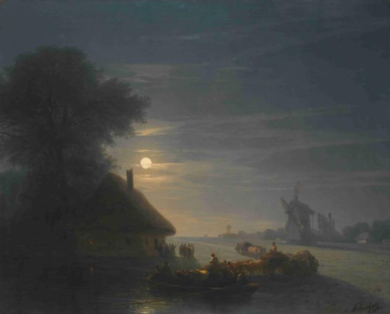 Ukrainian Landscape At Night  ,Oekraïens landschap bij nacht,Ivan Konstantinovich Aivazovsky