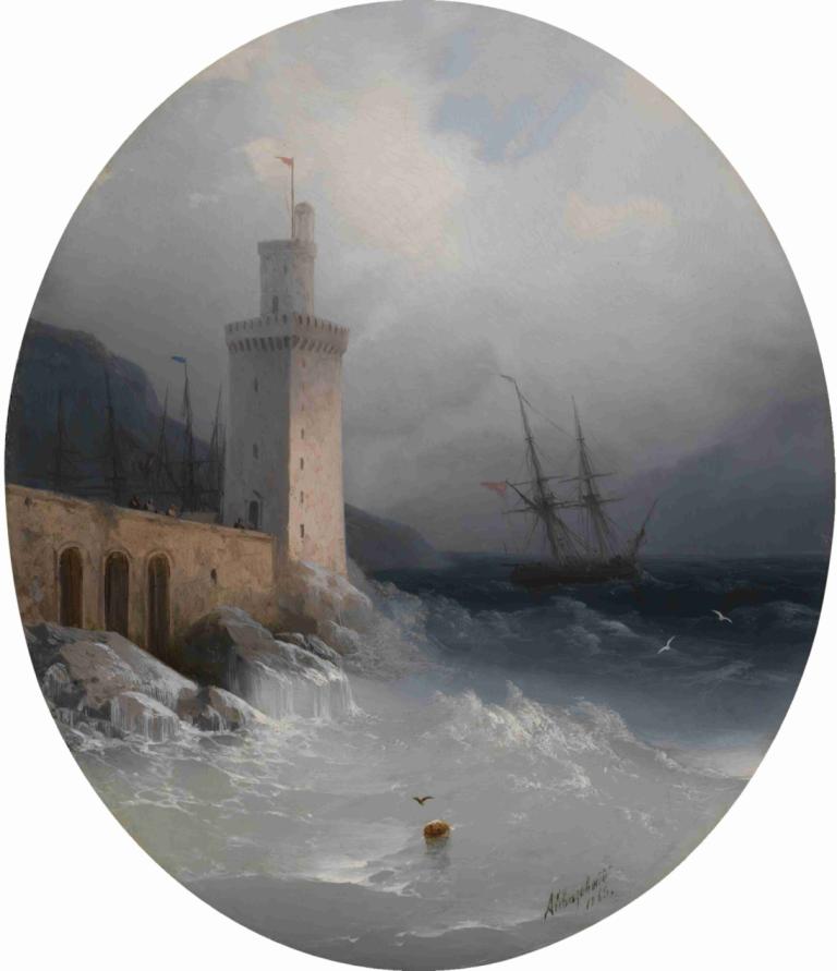 View Of The Amalfi Coast,Ivan Konstantinovich Aivazovsky,Oil Painting,Oil Painting, no humans, scenery, water