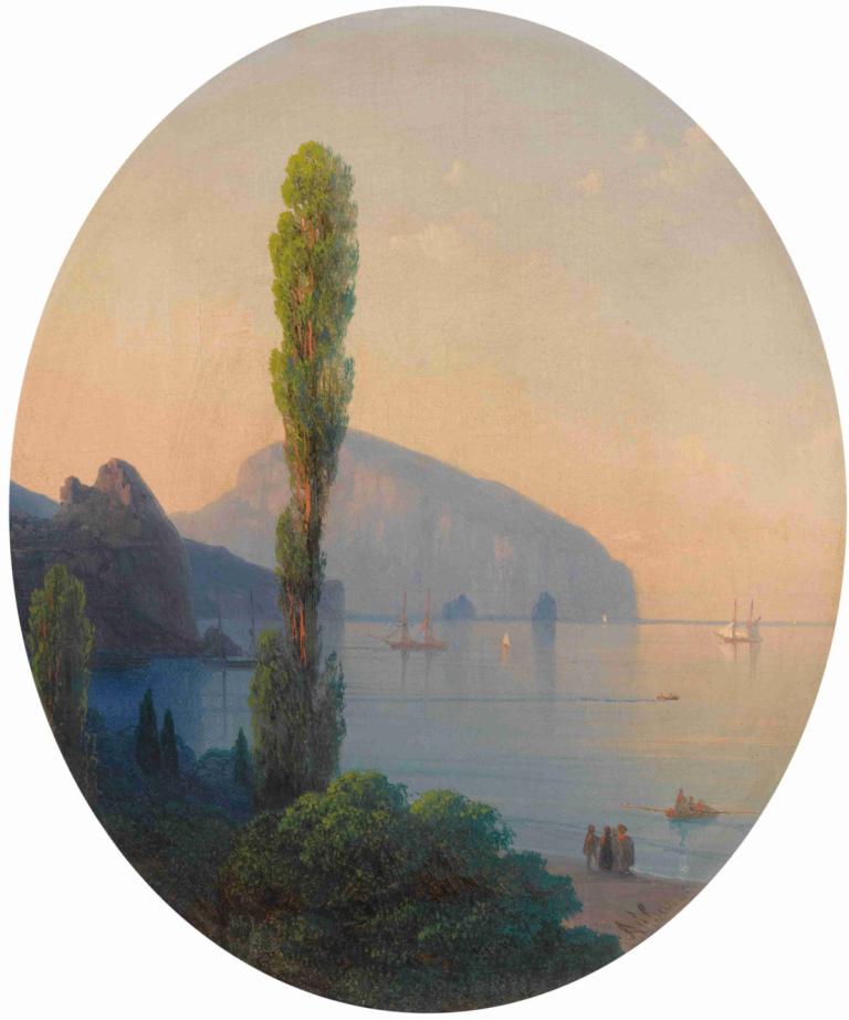 View Of The Ayu Dag,Ivan Konstantinovich Aivazovsky,Oil Painting,Oil Painting, scenery, outdoors, tree