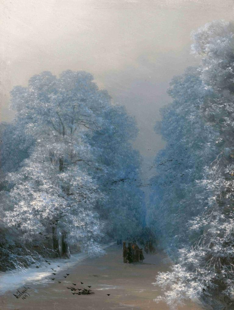 Winter Landscape,Ivan Konstantinovich Aivazovsky,Oil Painting,Oil Painting, no humans, scenery, tree