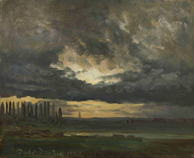 Cloud Study over the Elbe with Poplars,J.C. Dahl,Oil Painting,Oil Painting, cloud, scenery, outdoors