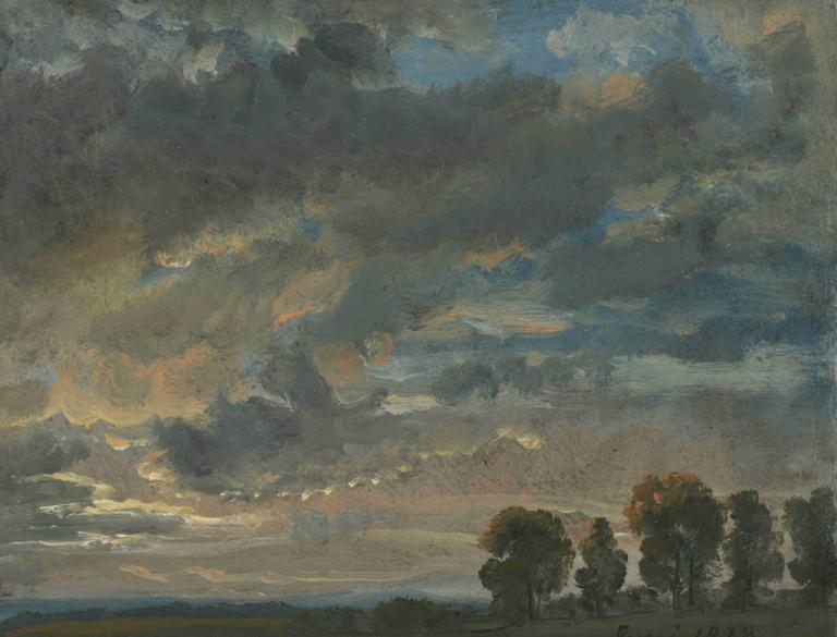 Clouds in the Evening,J.C. Dahl,Oil Painting,Oil Painting, cloud, scenery, no humans, sky, tree, outdoors