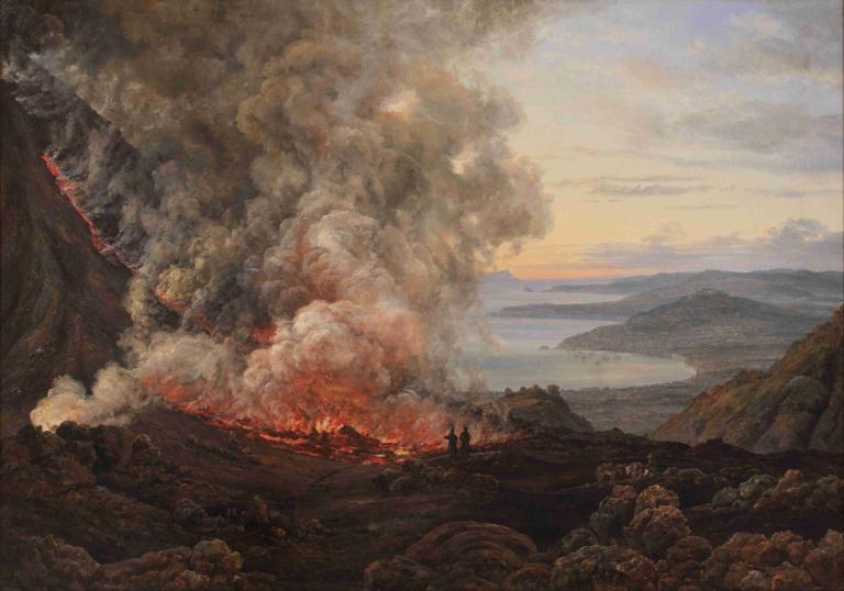 Eruption of the Volcano Vesuvius,J.C. Dahl,Oil Painting,Oil Painting, scenery, outdoors, fire, smoke