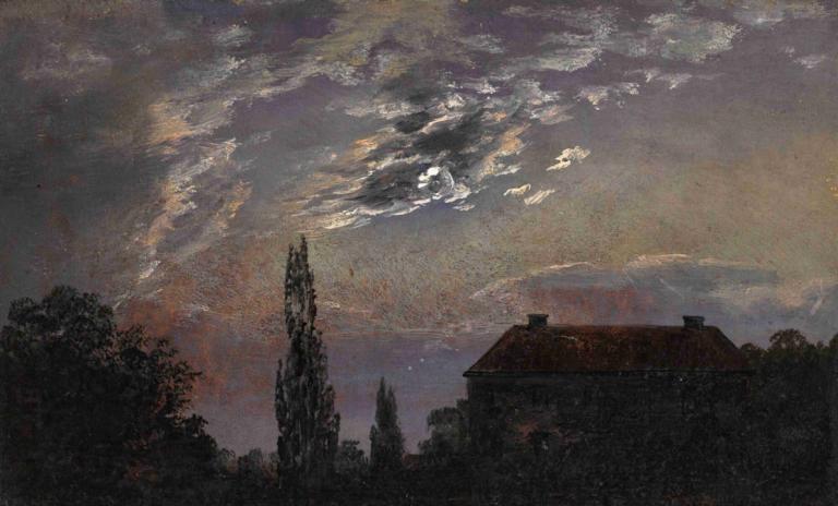 Moonlit Landscape,J.C. Dahl,Olieverf,Olieverf, landschap, wolk, geen mensen, lucht, buitenshuis