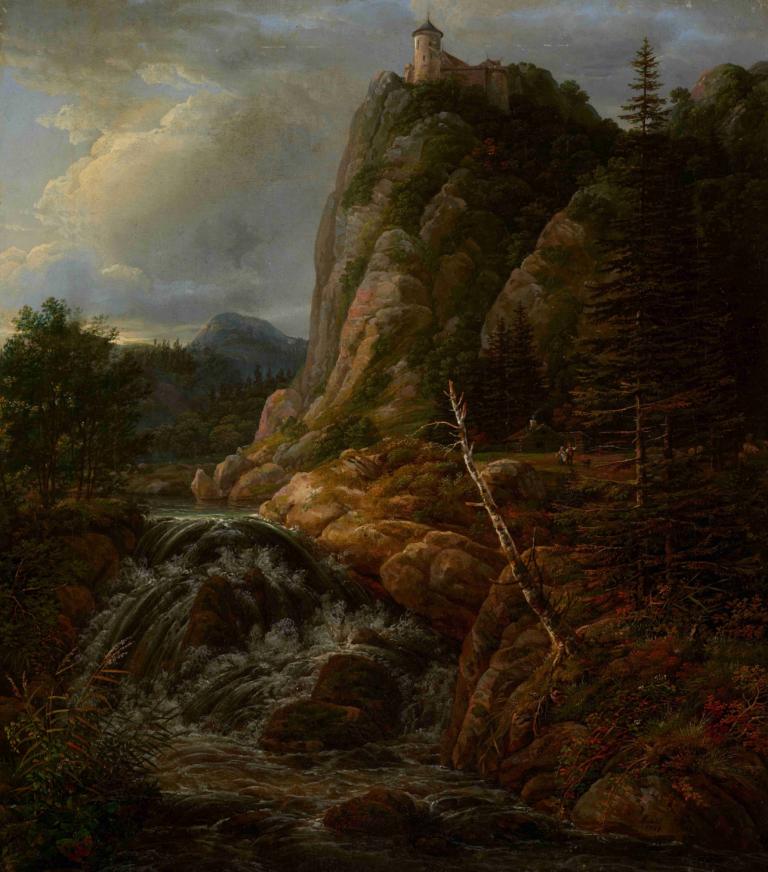 Nordic Landscape with a Castle,Nordycki krajobraz z zamkiem,J.C. Dahl,Obraz olejny,Obraz olejny, sceneria