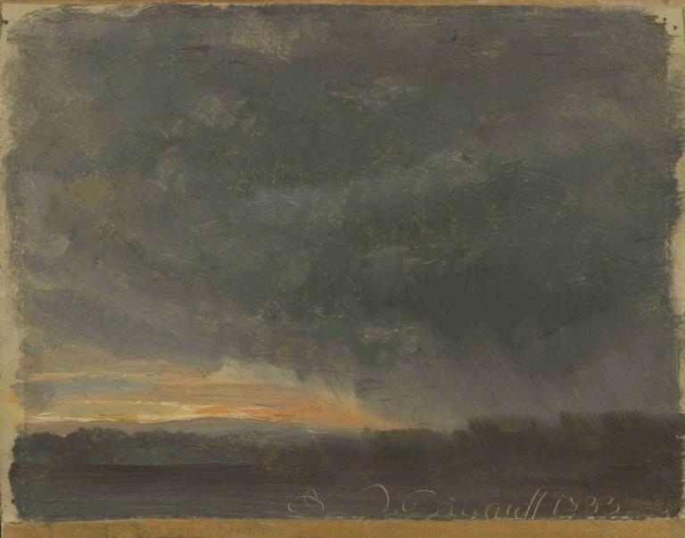 Storm Clouds with Rain,J.C. Dahl,Oil Painting,Oil Painting, no humans, border, sky, scenery, outdoors, cloud