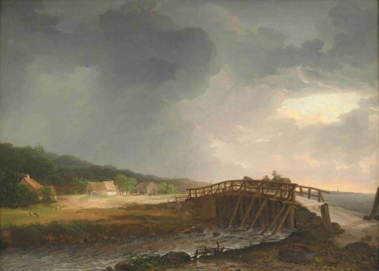 The Bridge across Tryggevælde River with a View of Køge, Zealand,橫跨Tryggevælde河的橋樑，可欣賞到Køge，紐西蘭,J.C. Dahl