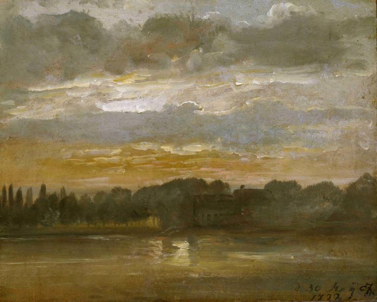 The Elb in the Evening,J.C. Dahl,Oil Painting,Oil Painting, no humans, scenery, cloud, outdoors, sky