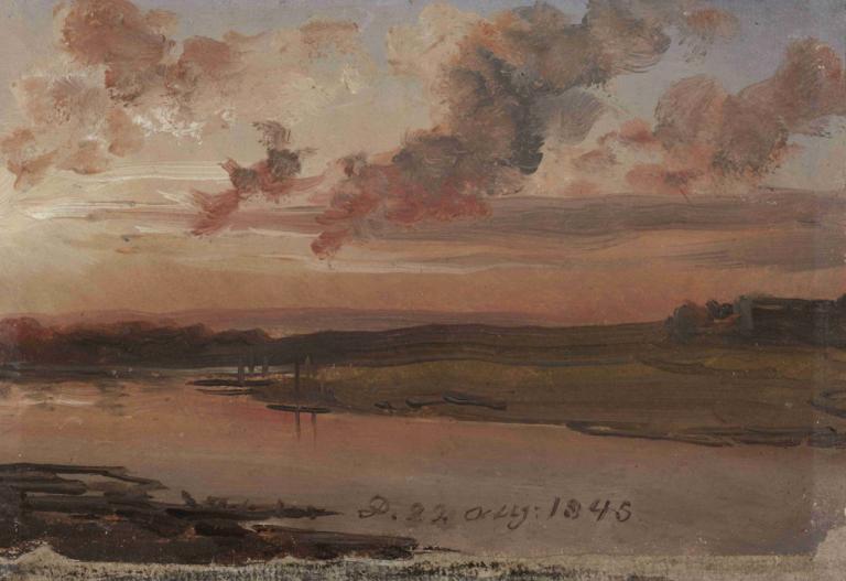 The Elbe in the Evening,Die Elbe am Abend,J.C. Dahl,Ölgemälde,Ölgemälde, keine Menschen, Landschaft, draußen