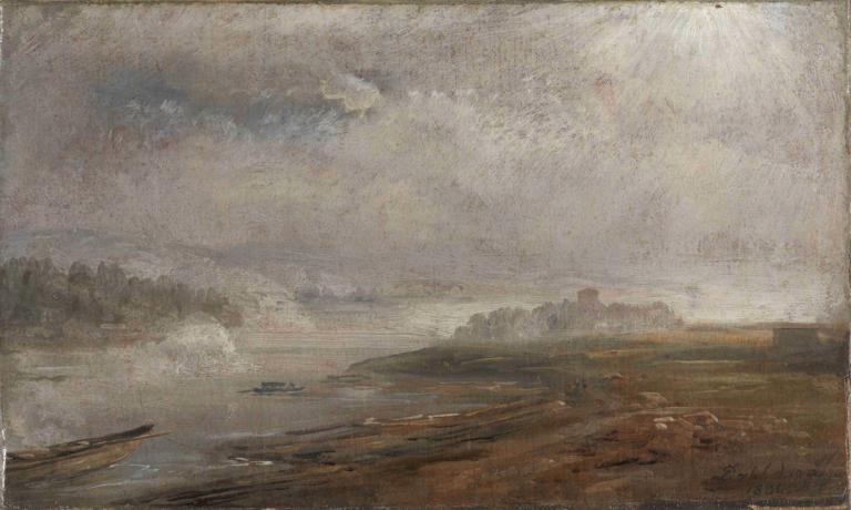 The Elbe on a foggy Morning,Die Elbe an einem nebligen Morgen,J.C. Dahl,Ölgemälde,Ölgemälde, Landschaft