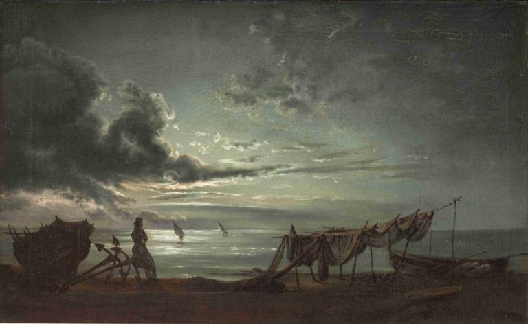 The Gulf of Naples. Moonlight,Der Golf von Neapel. Mondschein,J.C. Dahl,Ölgemälde,Ölgemälde, Wolke, Himmel