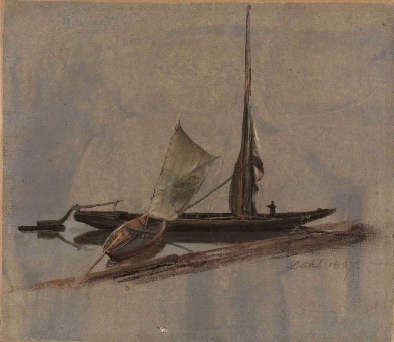 Two Sailing-Boats at the Elbe,Zwei Segelboote auf der Elbe,J.C. Dahl,Ölgemälde,Ölgemälde, Unterschrift