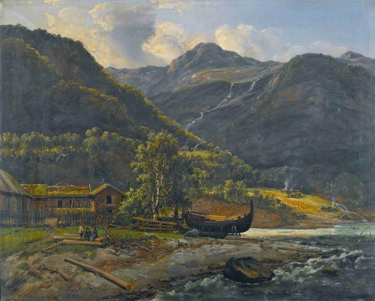 View At Skjolden In Lyster,Вид на Скьолден в Листере,J.C. Dahl,Дж. К. Даль,Картина Маслом,Картина Маслом