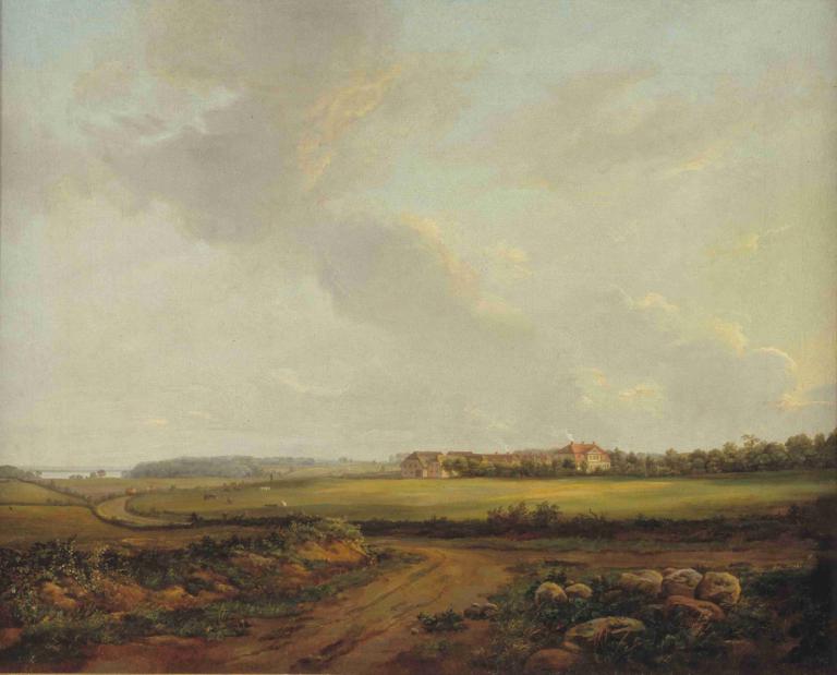 View of Engelholm at Præstø in Zealand,J.C. Dahl,Oliemaleri,Oliemaleri, landskab, ingen mennesker, udendørs