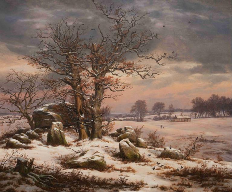 Winter Landscape near Vordingborg, Denmark,Talvimaisema lähellä Vordingborgia, Tanska,J.C. Dahl,Öljymaalaus