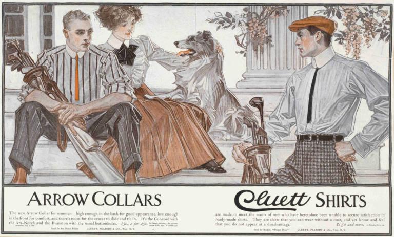 Arrow collars. Cluett shirts,J.C. Leyendecker,Illustration,Illustration, multiple boys, necktie, 1girl, shirt