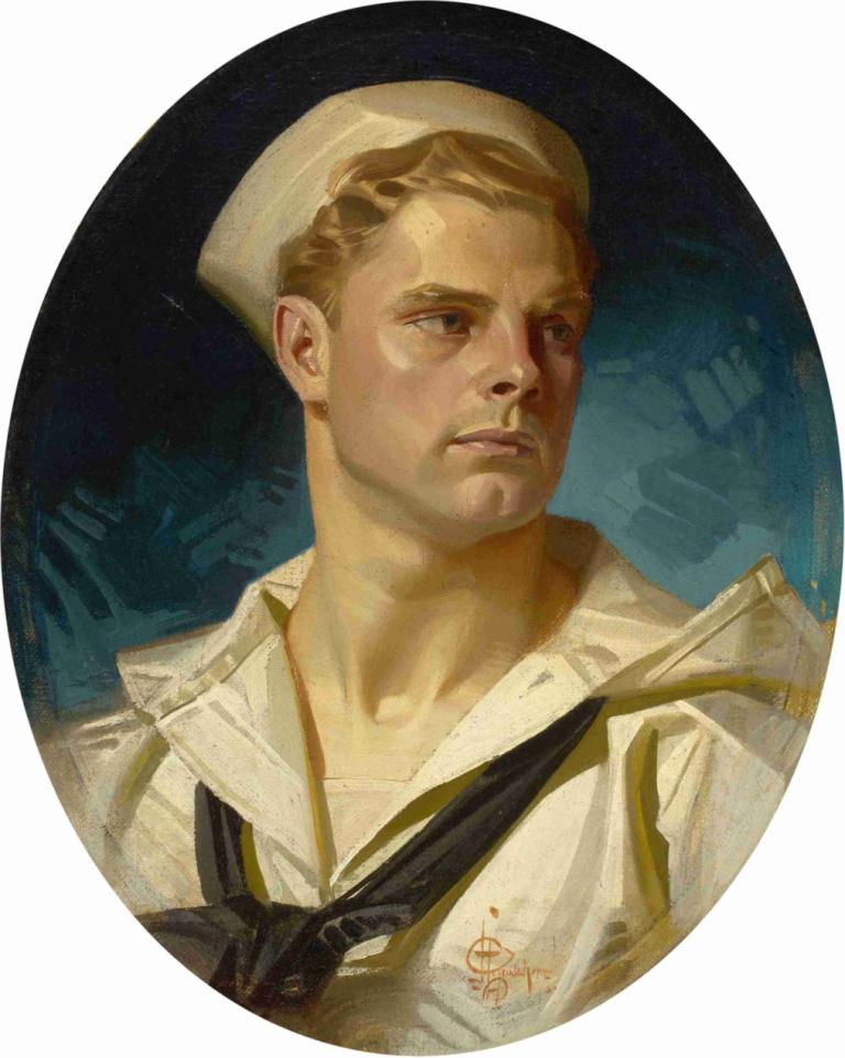 Charles Beach - WWI American Sailor,J.C. Leyendecker,Illustration,Illustration, solo, 1boy, male focus, hat