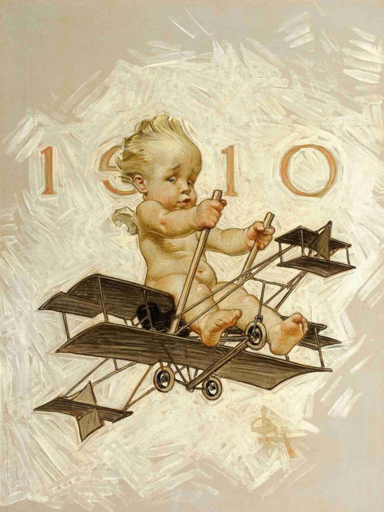 New Years 1910,J.C. Leyendecker,Illustration,Illustration, 1boy, solo, male focus, blonde hair