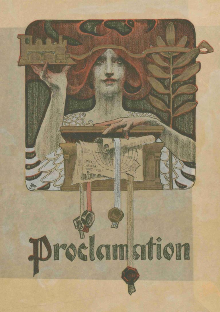 Proclamation,J.C. Leyendecker,Illustration,Illustration, solo, 1girl, plant, english text, flower, surreal