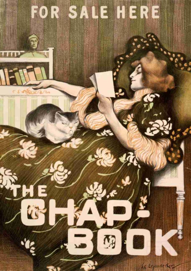 The Chap-book,Часослов,J.C. Leyendecker,Иллюстрация,Иллюстрация, 1 девушка, кот, книга, цветок, держа