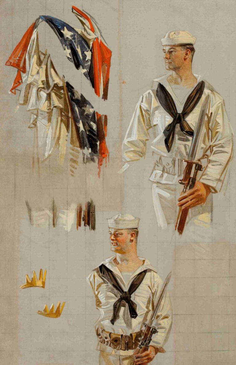 World War I Navy poster, preliminary studies,Плакат ВМФ времен Первой мировой войны