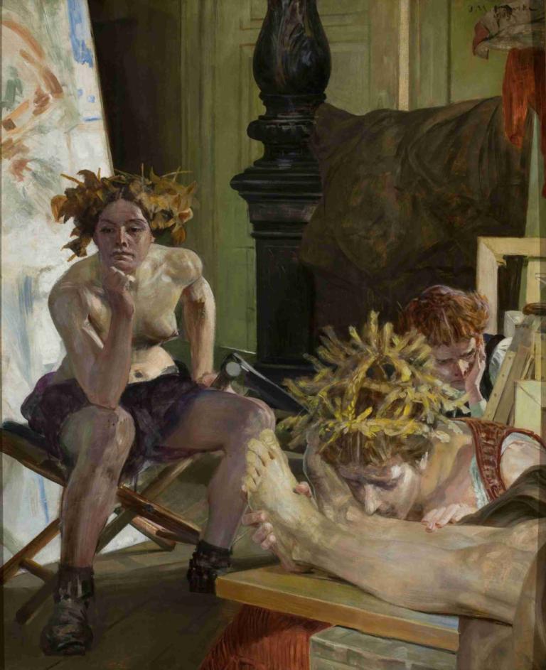 Artist's death,Kunstnerens død,Jacek Malczewski,Oliemaleri,Oliemaleri, kunstparodi, siddende, flere drenge