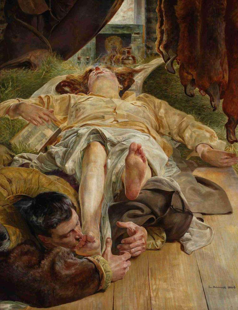 Death of Ellenai,Ellenain kuolema,Jacek Malczewski,Öljymaalaus,Öljymaalaus, kuvataideparodia, avojaloin