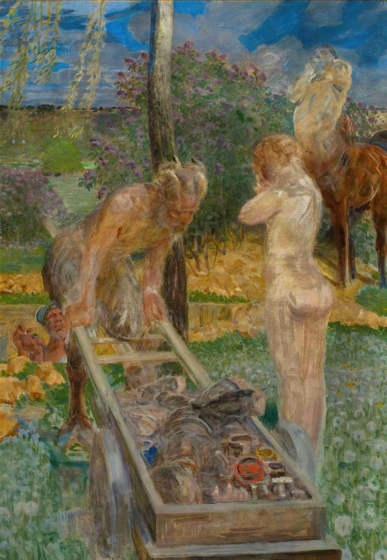 Funeral of a painter's apprentice,Jacek Malczewski,Oil Painting,Oil Painting, nude, outdoors