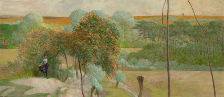 Landscape with rowanberry,Landschaft mit Vogelbeere,Jacek Malczewski,Ölgemälde,Ölgemälde, draußen, Baum