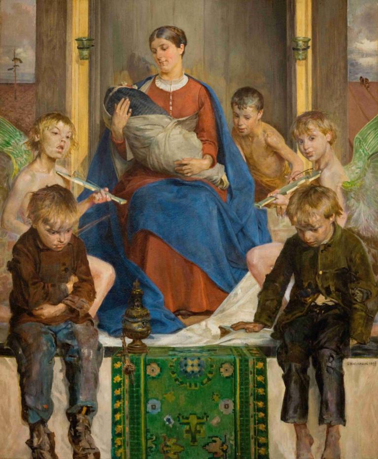 Madonna and Children,Madonna und Kinder,Jacek Malczewski,Ölgemälde,Ölgemälde, Kunstparodie, mehrere Jungen