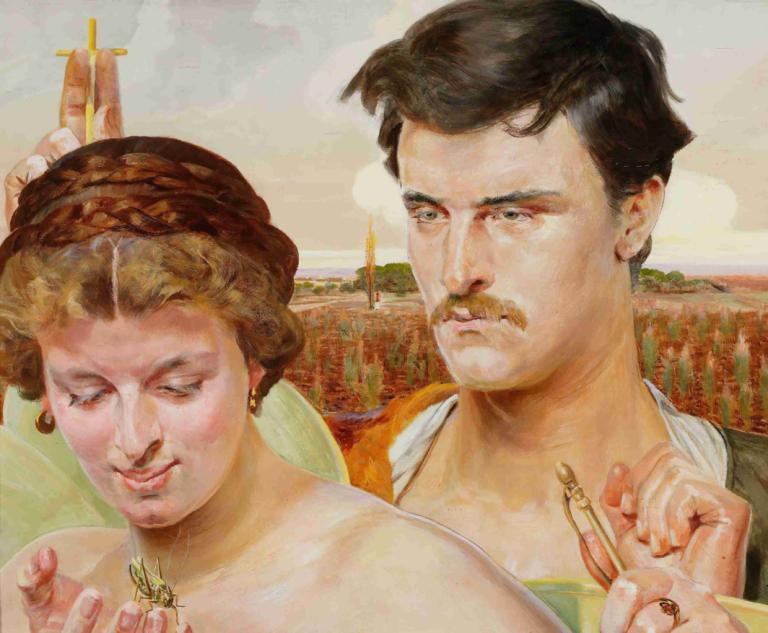 Music – right wing of the triptych,音楽 - トリプティクの右翼,Jacek Malczewski,ヤチェク・マルチェフスキ,油絵,油絵, ジュエリー, 美術パロディ, 現実的な