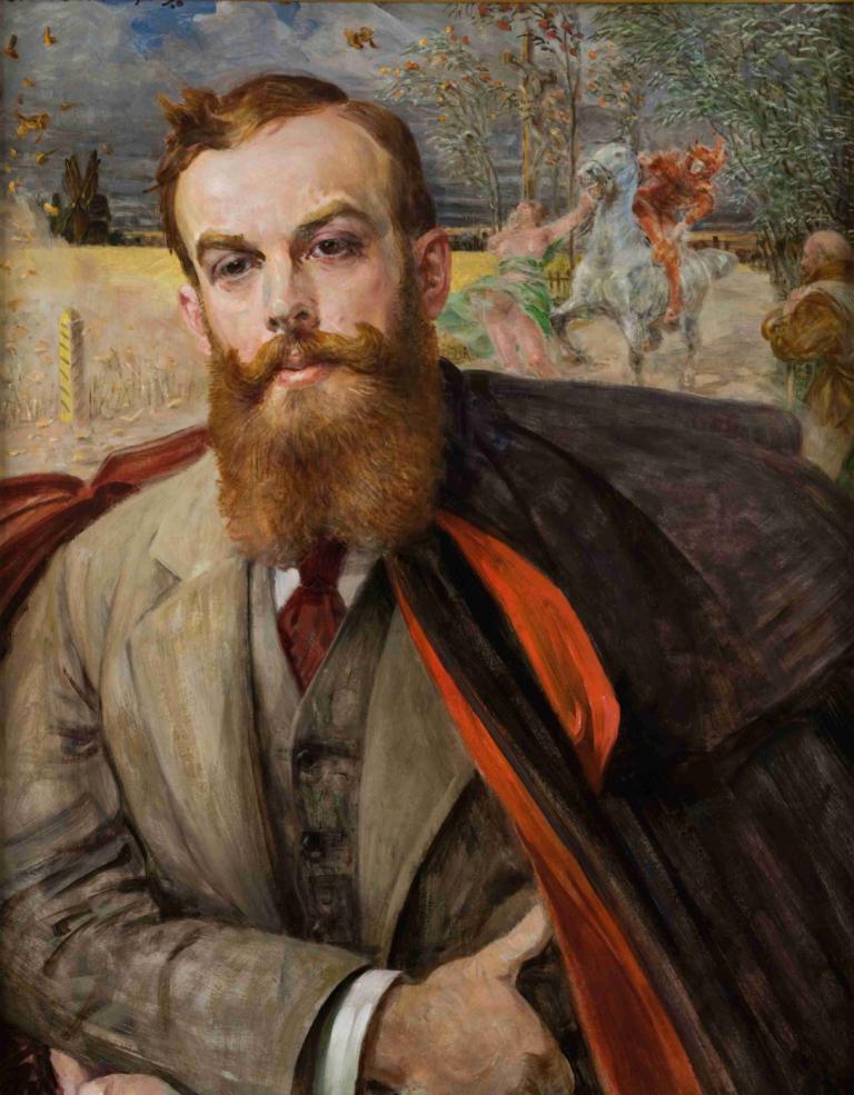 Portrait of Adam Łada-Cybulski,アダム・ワダ＝チブルスキの肖像,Jacek Malczewski,ヤチェク・マルチェフスキ,油絵,油絵, 馬, ネクタイ, 顔の毛, 男性の焦点